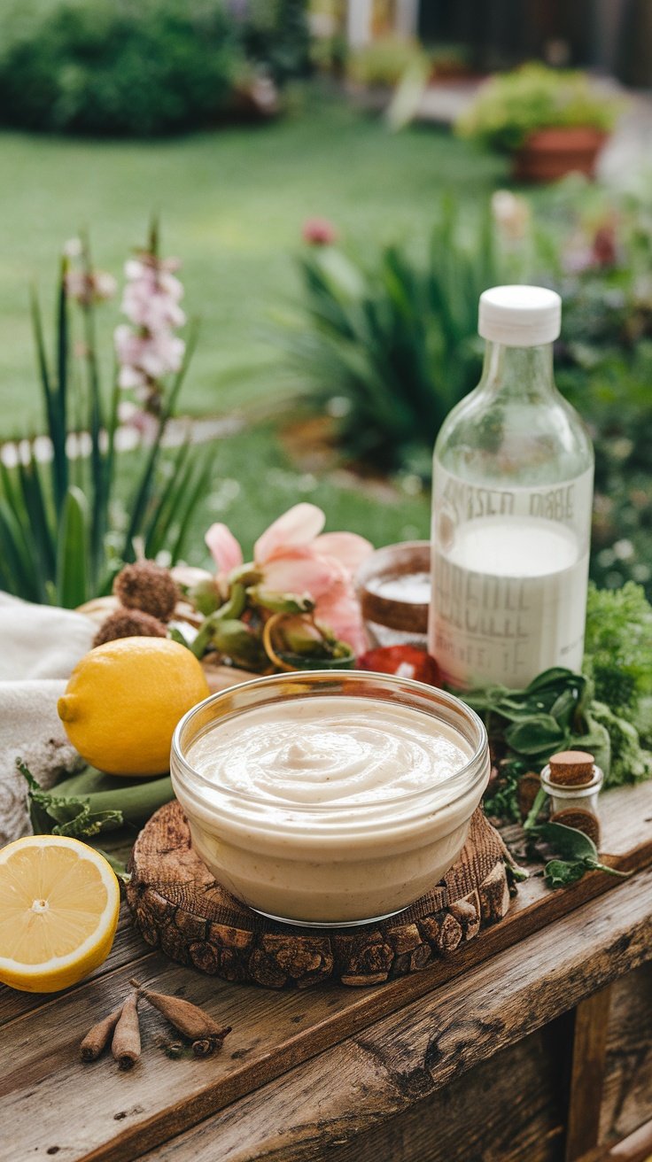 Tangy Alabama White Barbecue Sauce Recipe A bowl of creamy Alabama white barbecue sauce with fresh ingredients on a wooden table.