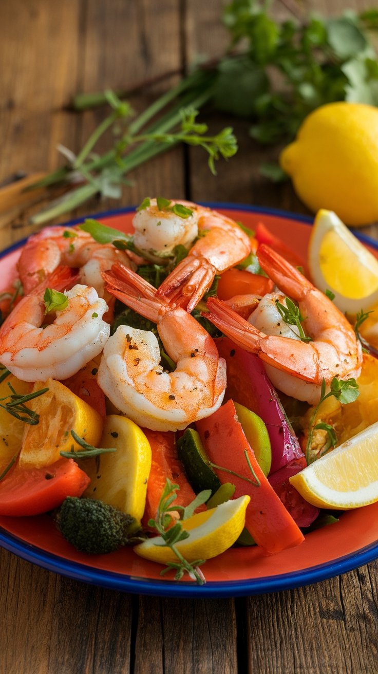 Lemon Pepper Butter Glaze served on shrimp and vegetables