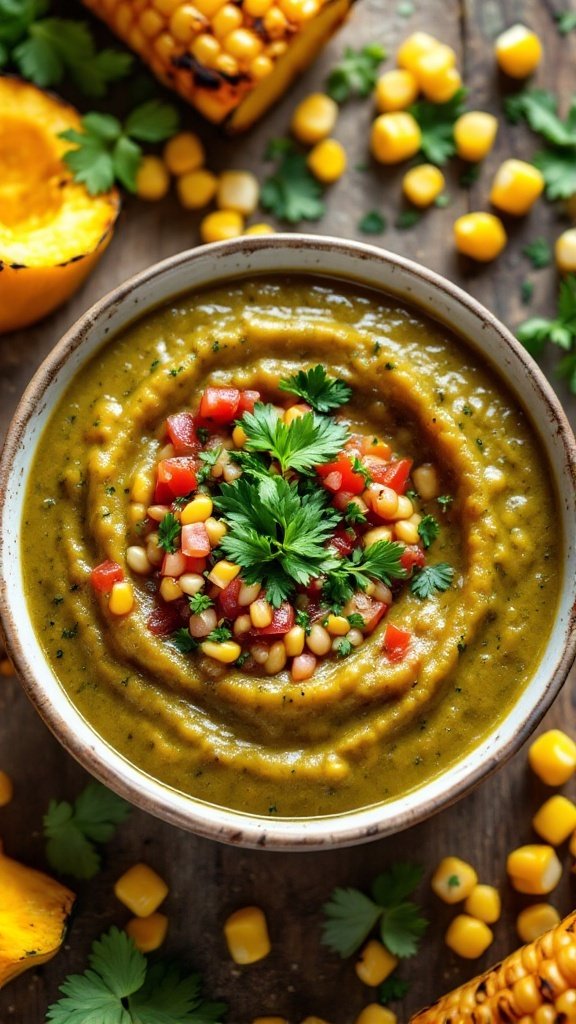 A bowl of Salsa Verde with fresh herbs and vegetables.