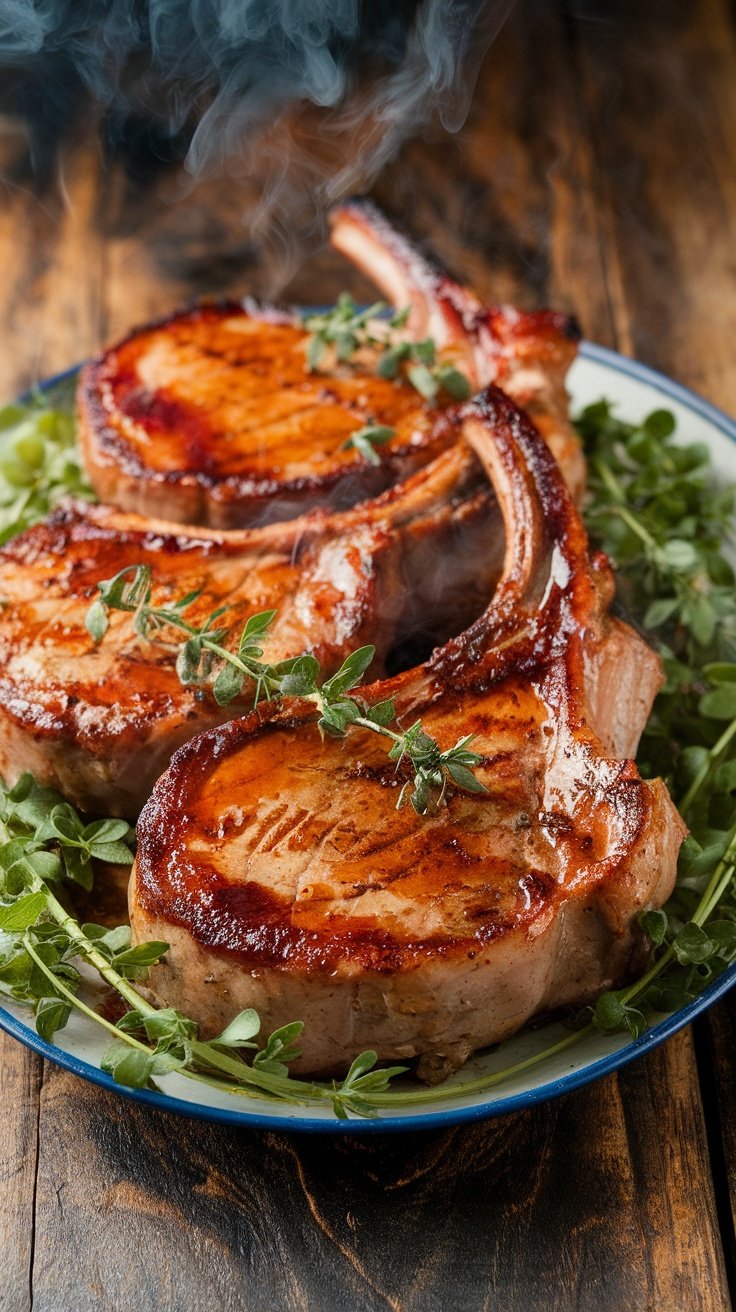 Delicious grilled pork chops with a brown sugar glaze.