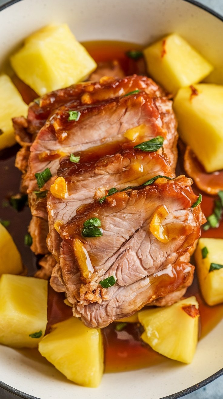 Delicious sweet and savory marinade with meat and pineapple