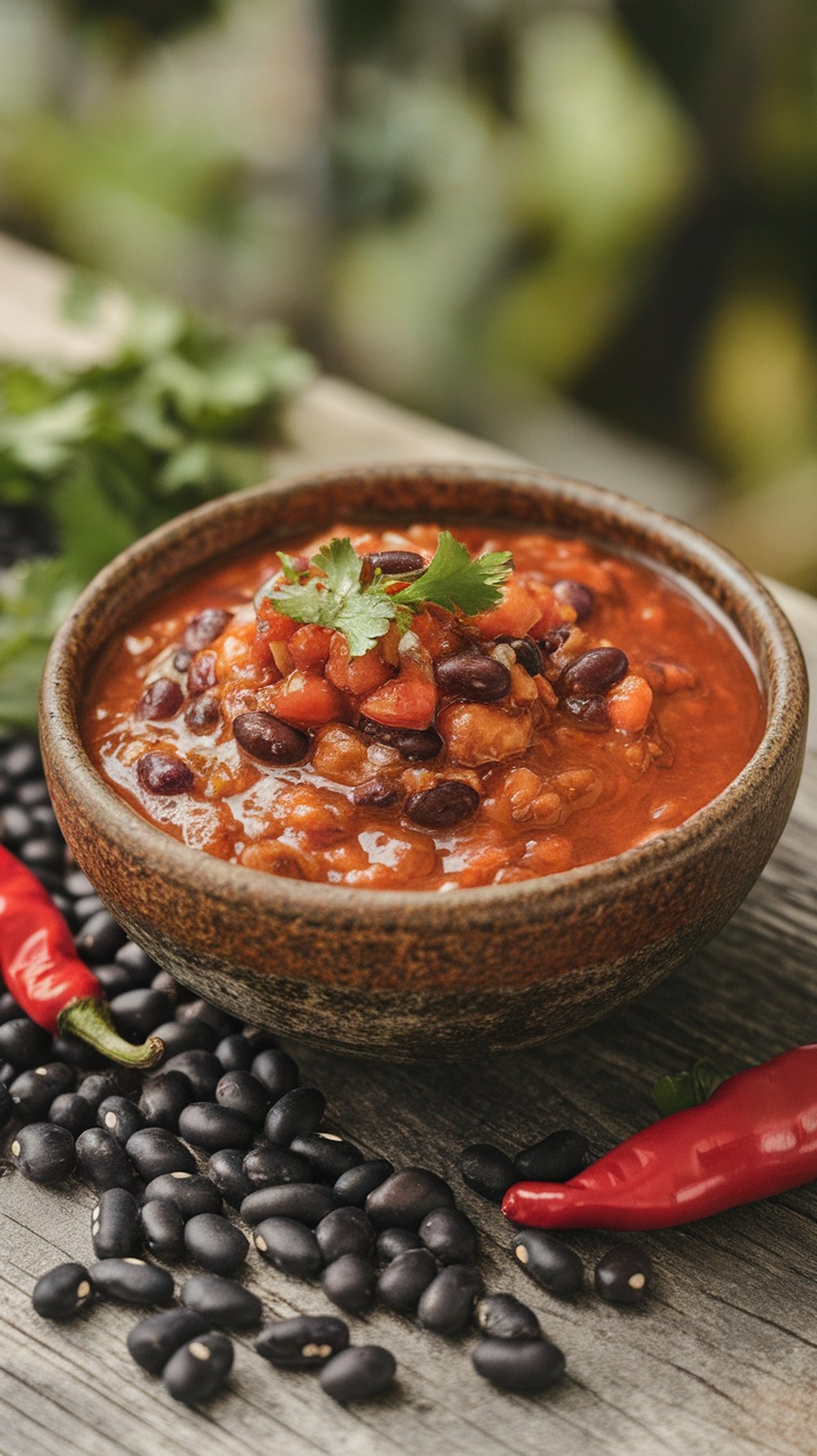 A bowl of Chipotle Black Bean Salsa with fresh ingredients.