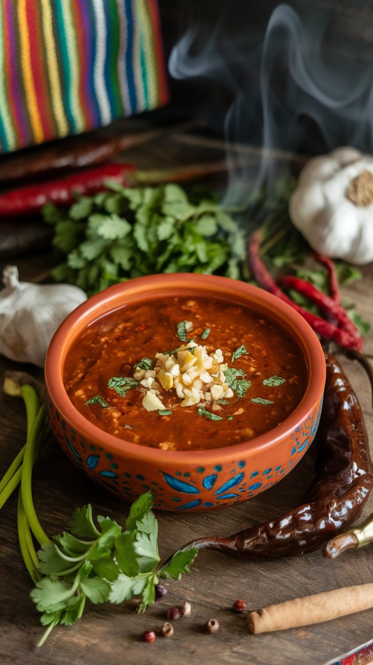 A bowl of Mexican adobo marinade with ingredients like chipotle and garlic.