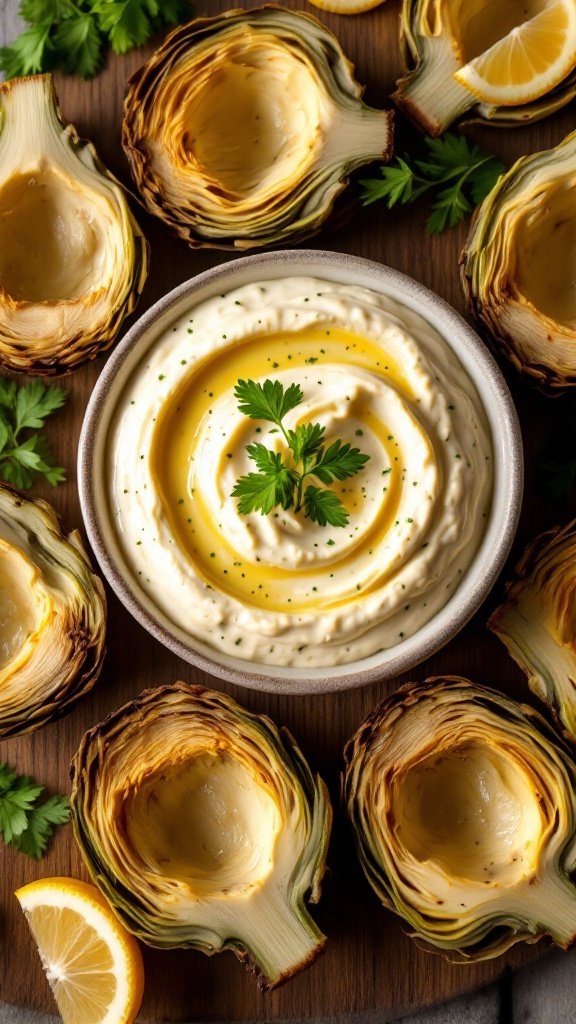 A creamy dip for baked artichokes made with anchovy and lemon.
