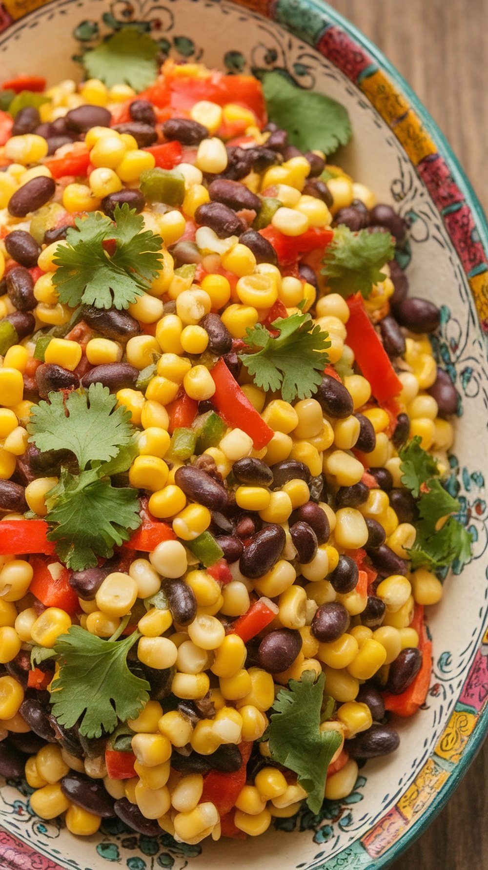 Corn and Black Bean Salad with bell peppers and cilantro.