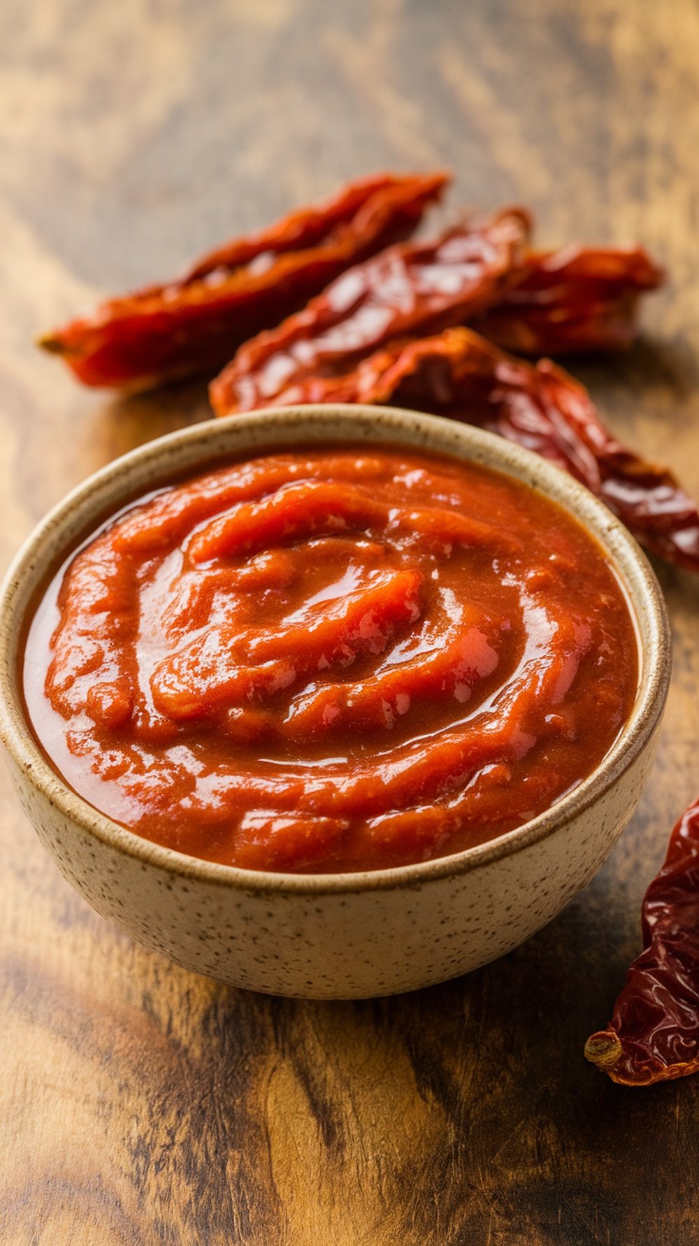 Creamy Sun-Dried Tomato Sauce in a bowl on a wooden surface