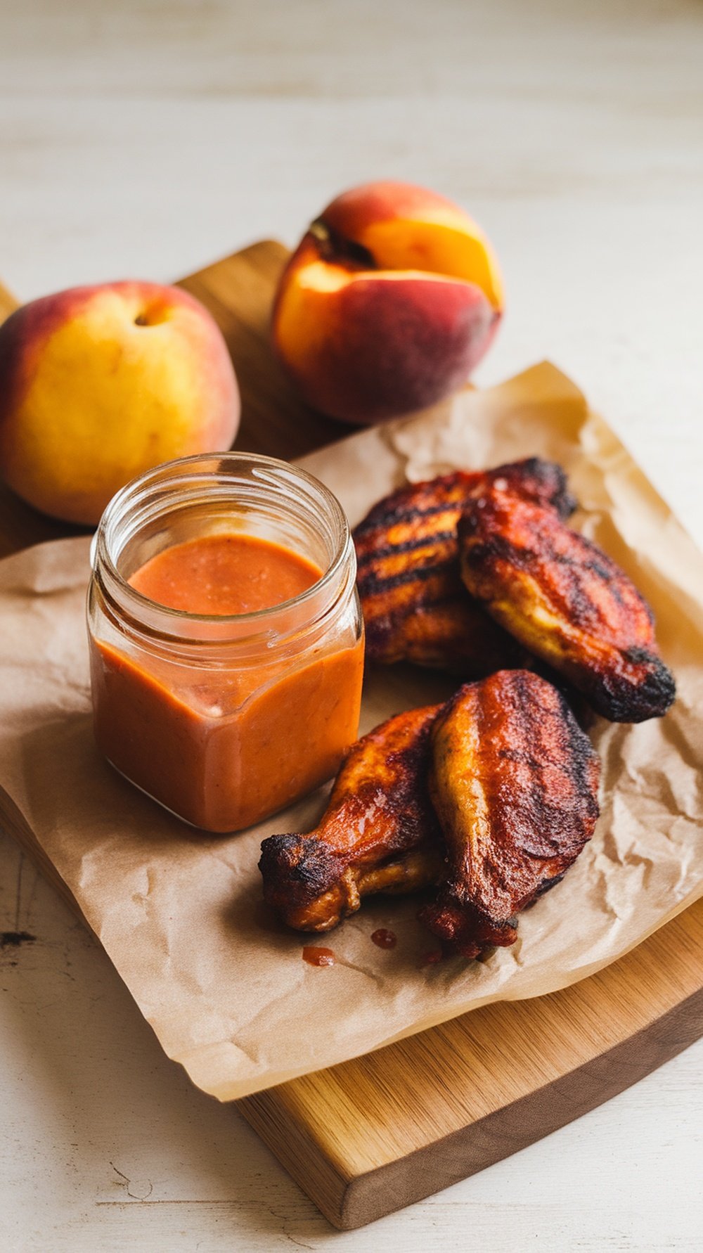 Habanero Peach BBQ Sauce with grilled wings