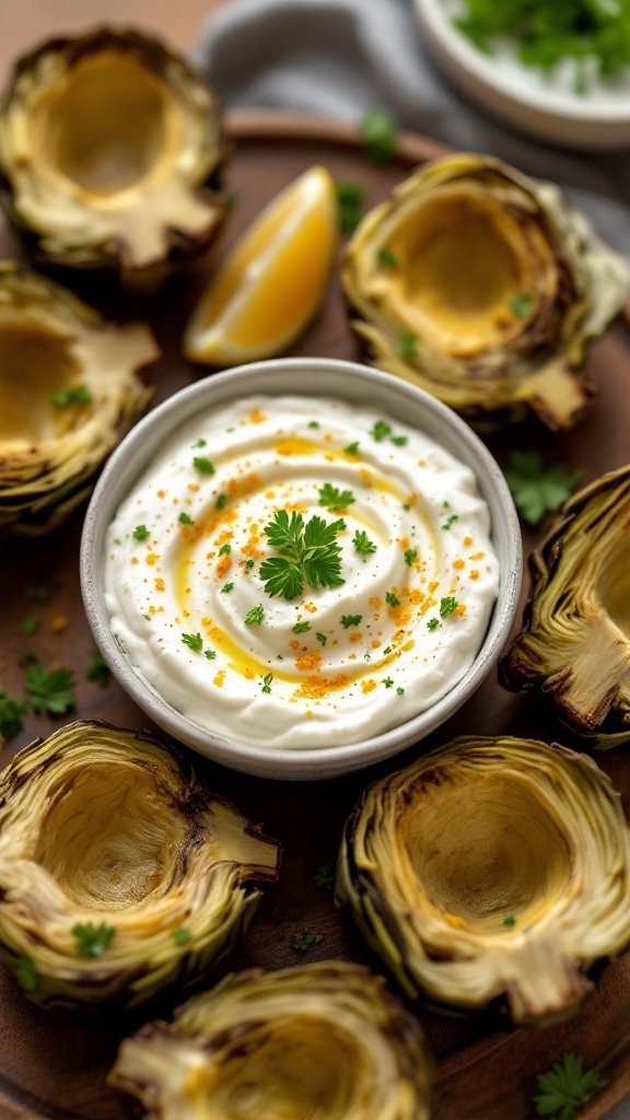 Creamy Parmesan garlic dip with artichokes