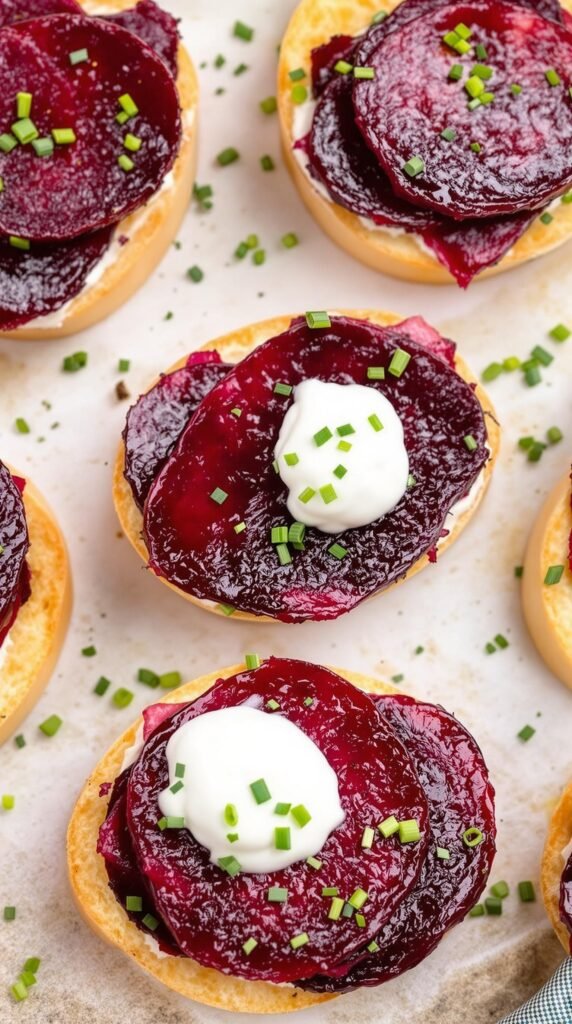 Crostini with Roasted Beets and Horseradish Cream