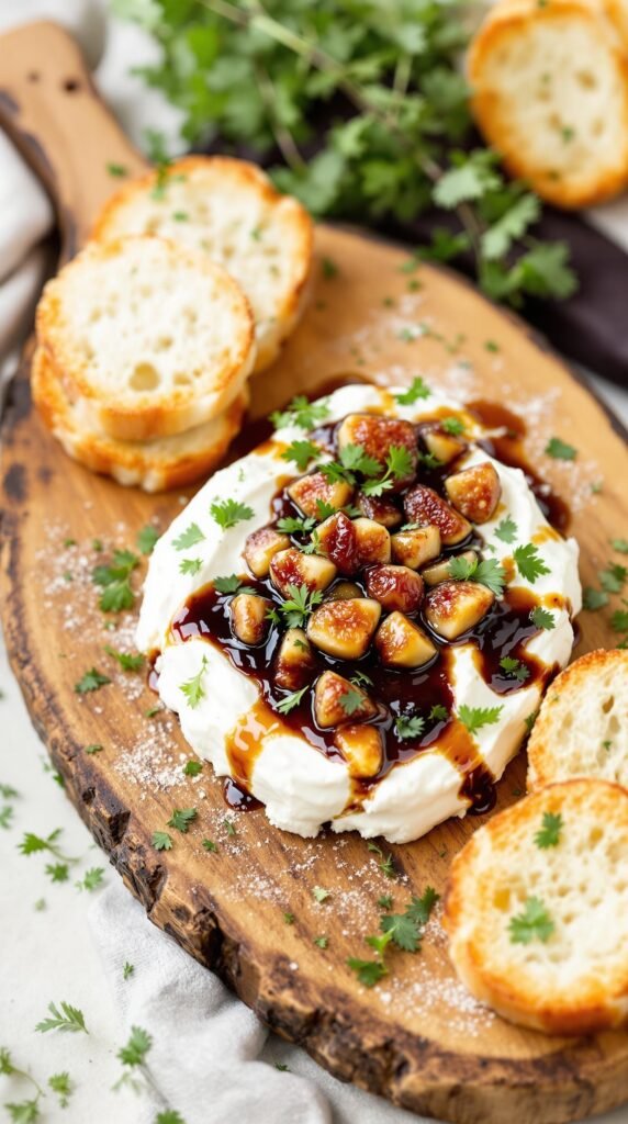Crostini with Whipped Goat Cheese, Fig Jam, and Balsamic Glaze