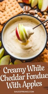 creamy white cheddar fondue with apples
